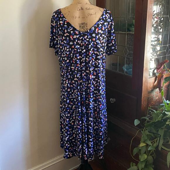 Roaman’s Abstract Print Midi Dress 14/16 V-Neck Short Sleeve A-Line Stretch - Picture 8 of 17